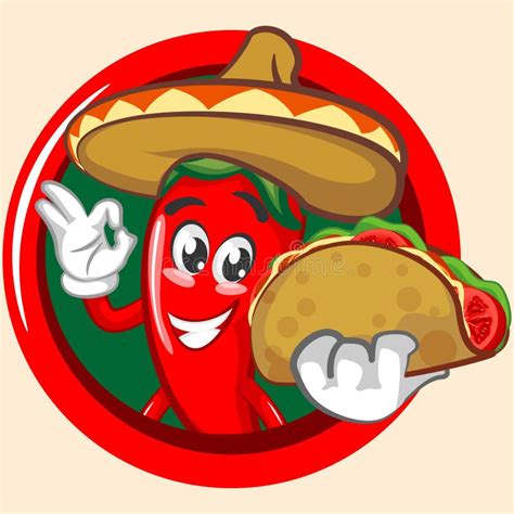 Vector Mascot Character Chili Logo Illustration With Delicious Tacos