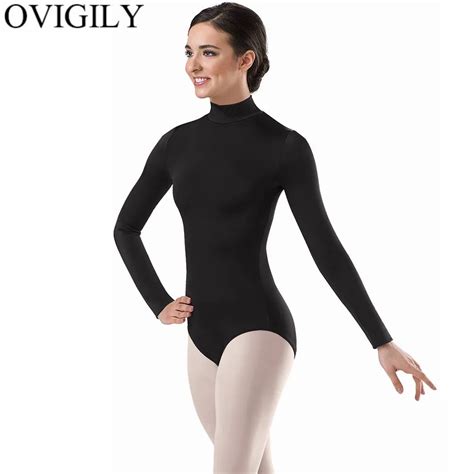 Ovigily Womens High Neck Dance Leotard Spandex Lycra Long Sleeve