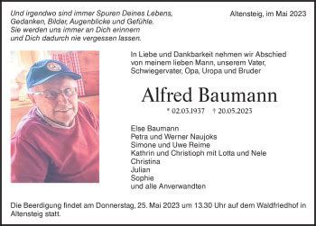 Traueranzeigen von Alfred Baumann Schwarzwälder Bote Trauer