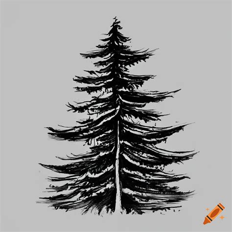 Pine Trees Far Drawing Sketch Black