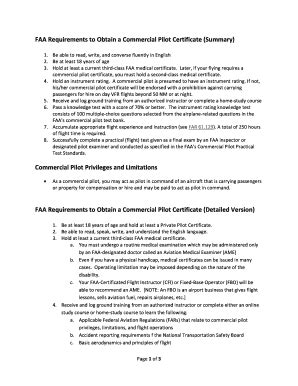 Fillable Online FAA Requirements To Obtain A Commercial Pilot