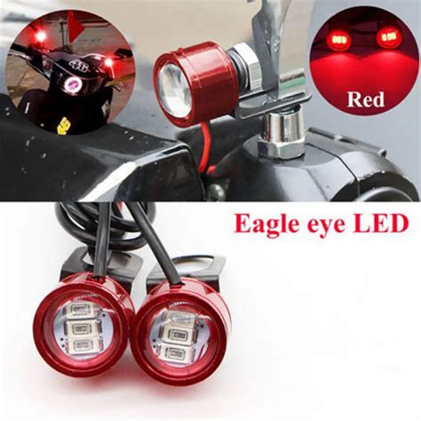 Red Drl Motocicleta Espelho Retrovisor Eagle Eye Led Flash Strobe