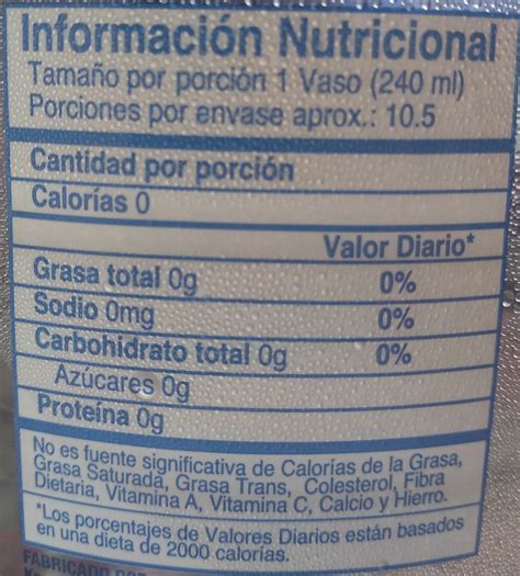 Informação Nutricional De Água - Etiqueta Nutricional De La Botella De Agua Enterex Plus Vainilla