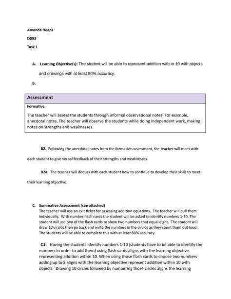 D093 Task 1 Task 1 Passed Amanda Heaps D Task 1 A Learning