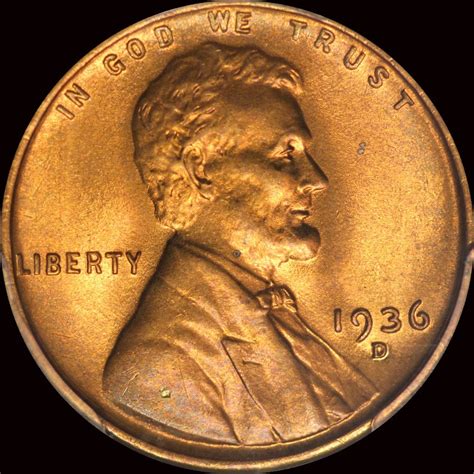 1936 D 1C Lincoln Cent Type 1 Wheat Reverse PCGS MS67RD Coins