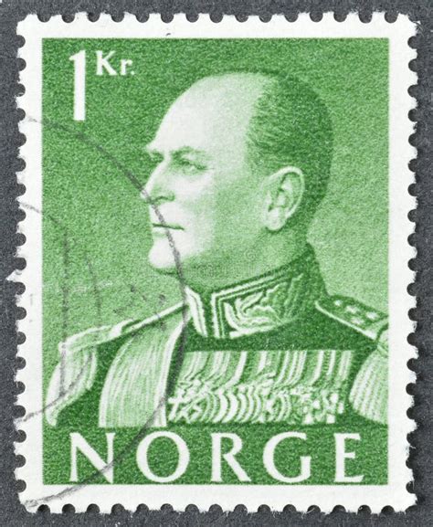 Cancelled Postage Stamp Printed By Norway That Shows Portrait Of King