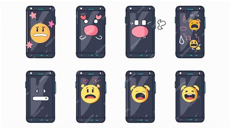 mobile phone emoji vector icon set isolated  white background