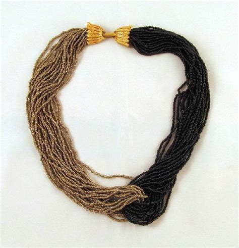 Black Gold Seed Bead Torsade Necklace