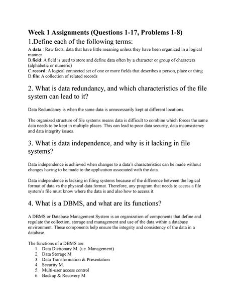 Week 1 Assignments Week1 Assignment Week 1 Assignments Questions 1