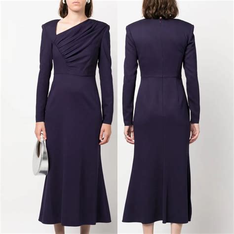 Roland Mouret Asymmetric Long Sleeve Midi Dress In Navy Blue Queen