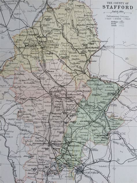 1882 STAFFORD original antique map, english county, cartography ...
