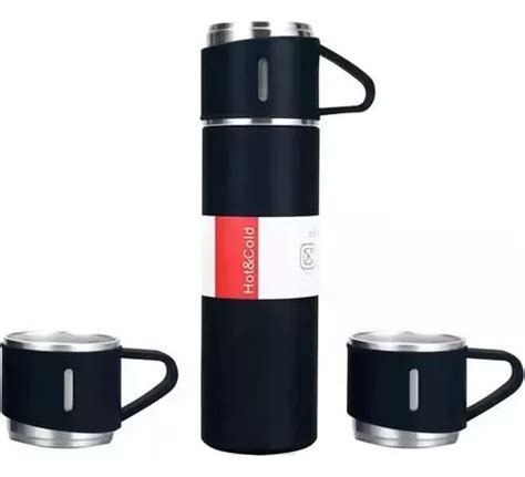 Kit de 20 termos con 3 tazas de acero inoxidable 500 ml color café