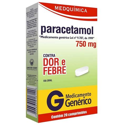 Paracetamol 750mg Com 20 Comprimidos Genérico Medquímica Comprimidos