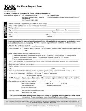 Fillable Online Certificate Request Form To Submit Via Fax Mail K K