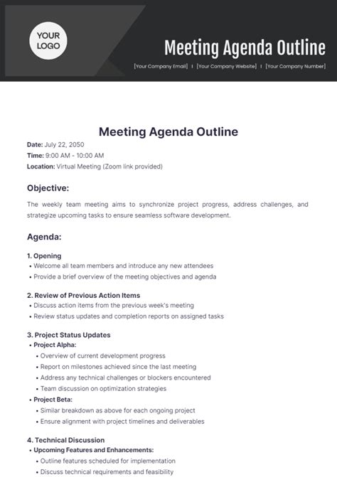Free Meeting Agenda Outline Template To Edit Online