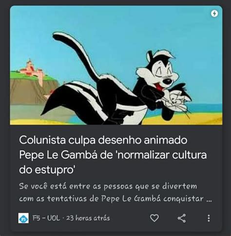 Colunista culpa desenho animado Pepe Le Gambá de normalizar cultura do