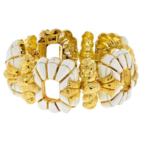 David Webb White Enamel Large Link Diamond Bracelet For Sale At 1stDibs