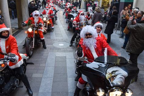 Christmas Parade of Santa Clauses Who Drive a Motorcycle Editorial Stock Photo - Image of ...