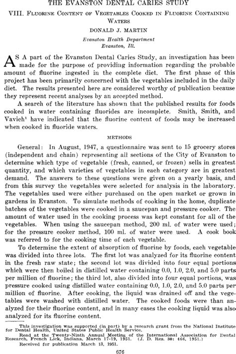 The Evanston Dental Caries Study Viii Fluorine Content Of Vegetables