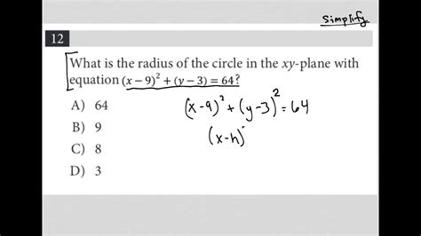 What Is The Radius Of The Circle In The Xy Plane With Equation X 9 2