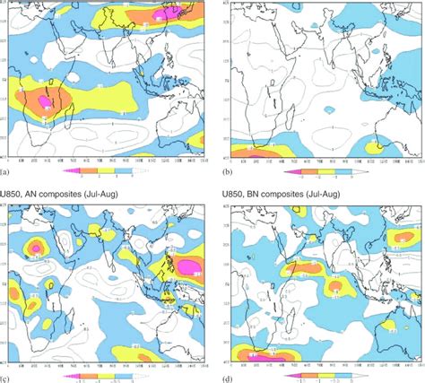 A And B Composite Anomalies Of Zonal Wind At 200 Hpa U200 During