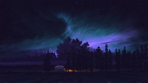 Fondos De Pantalla Pintura Digital Noche Cielo Coche Obra De Arte