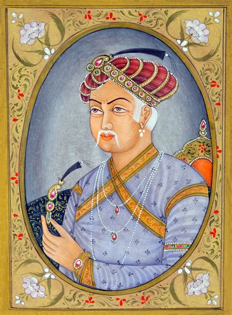 Miniature Painting Of Mughal Emperor Akbar By School Indian