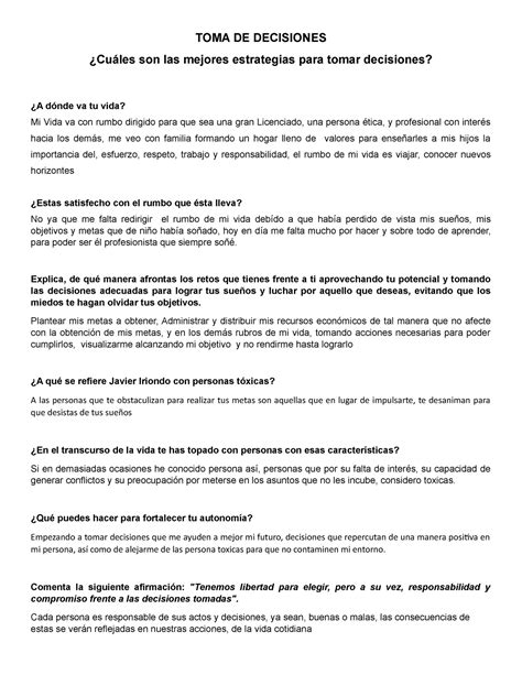 ¿cuáles Son Las Mejores Estrategias Para Tomar Decisiones Toma De