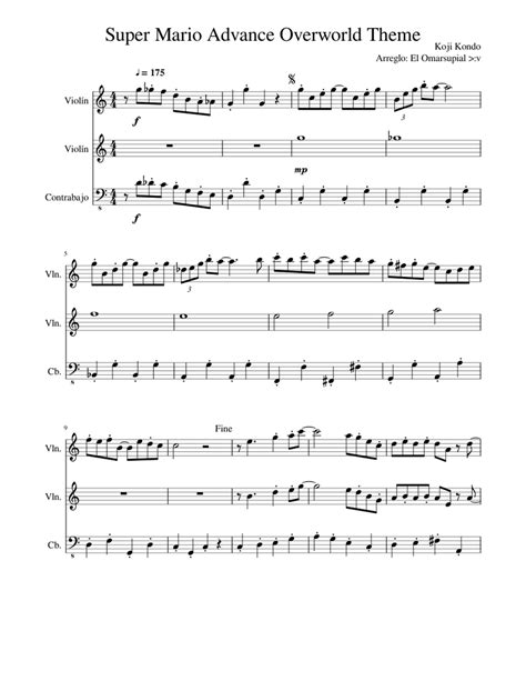 Super Mario Advance Overworld Theme Sheet Music For Violin Contrabass Download Free In Pdf Or