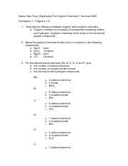 Orgo 1 Hw Ch 1 2 SU2020 Pdf Name Seo Youn Stephanie Kim Organic