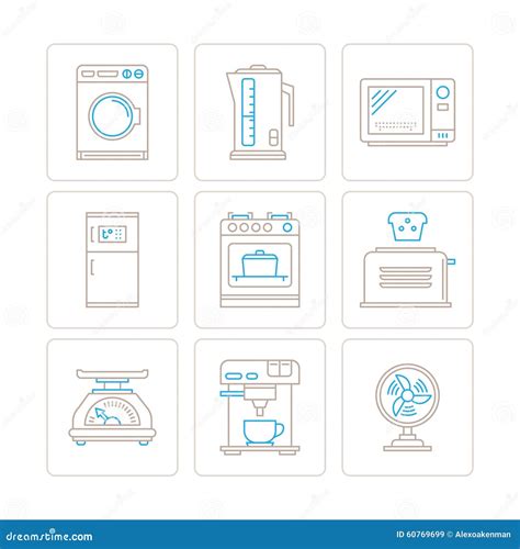 Set Of Vector Household Appliances Icons And Concepts In Mono Thin Line Style Stock Vector