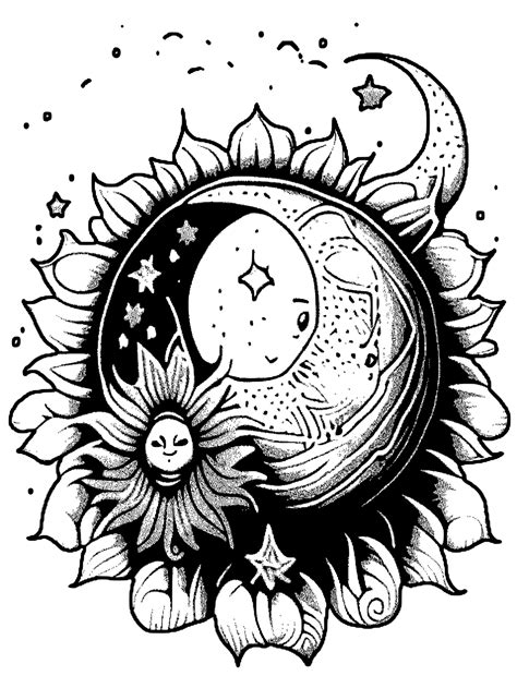 Sun And Moon Coloring Page · Creative Fabrica