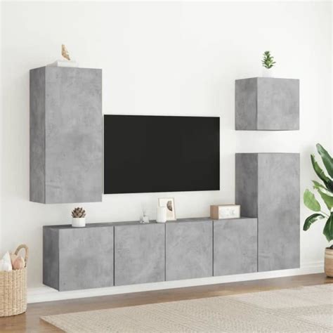 BOH Meuble TV mural gris béton 40 5x30x90 cm bois d ingénierie tout