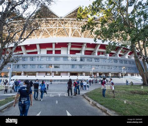 People going to a soccer match at the National Stadium in San José ...