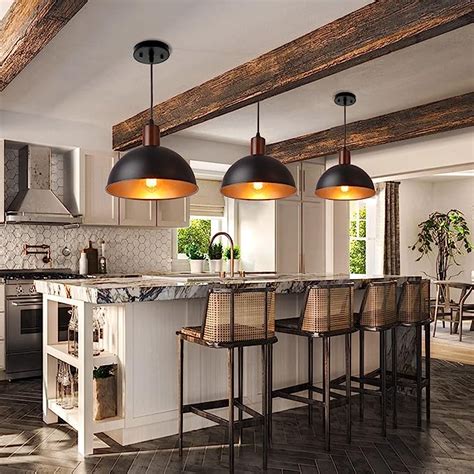 Karjearl Farmhouse Pendant Light 10 Dome Pendant Light Rustic Wood