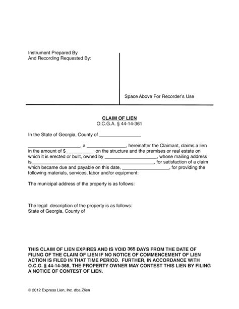 Printable Mechanics Lien Form