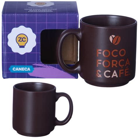 Mini Caneca Foco Força E Café Marrom Café Expresso Empilhável Cerâmica