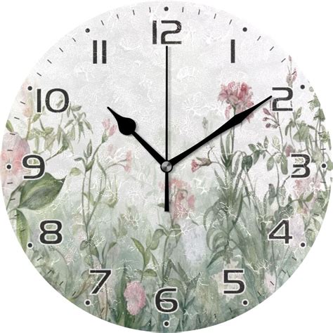 Gzhjmy Watercolor Flower Clock Silent Round Pvc Wall Clock Non Ticking