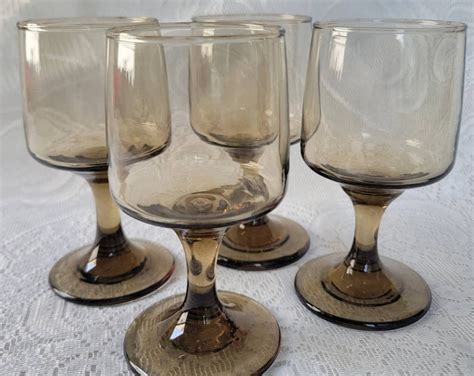 Vintage Libbey Smoked Glass Wine Glasses Set Of 4 Tawny Brown Water