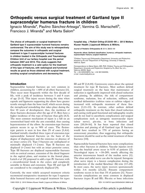 Pdf Orthopedic Versus Surgical Treatment Of Gartland Type Ii