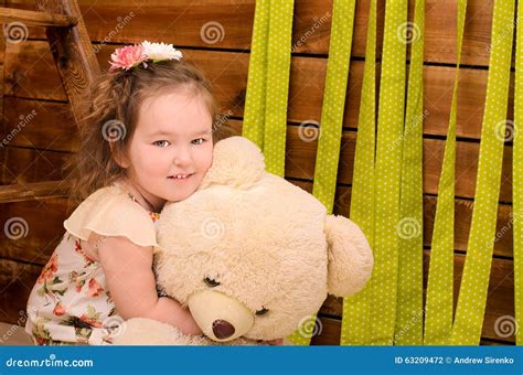 Little Girl With Big Teddy Bear Stock Photo Image Of Playing