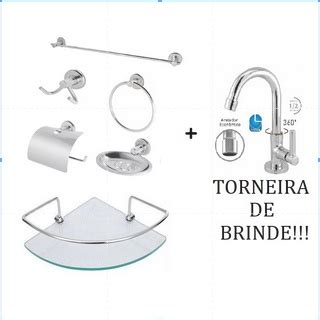 Kit Acessório Para Banheiro Aço Inox 6 Peças Porta Shampoo Canto