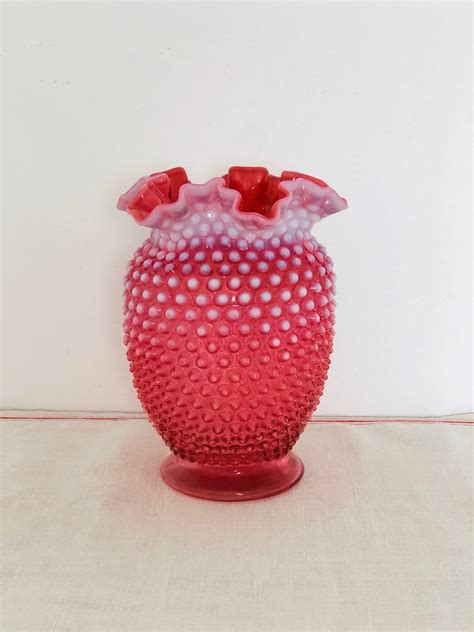 Vintage Fenton Pink Opalescent Cranberry Hobnail Glass Vase Etsy