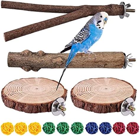 Natural Wood Bird Perch Stand 4 Pcs Bird Branches Perch Bird Parrot