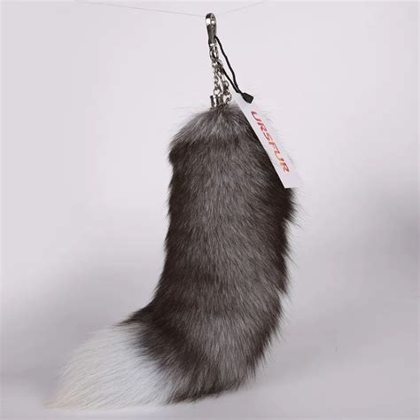 Ursfur Silver Blue Fox Tail Fur Bag Charm Pendant Keyring Hanging Gift