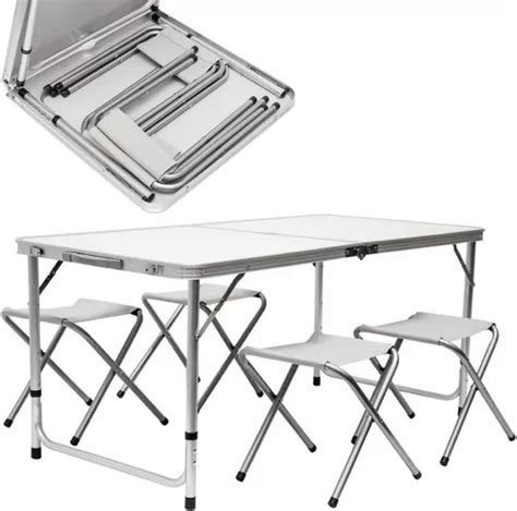 Mesa De Camping Plegable Aluminio Con 4 Banquetas De Regalo Cuotas