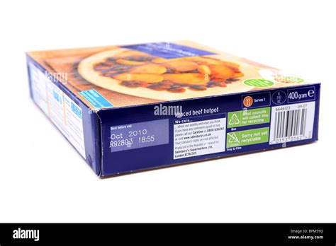 Frozen Minced Beef Hot Pot Ready Dinner Cardboard Packaging Set Against A White Background Stock