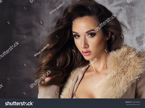 Sexy Brunette Woman Posing Lingerie Coat Stock Photo 439418080 Shutterstock