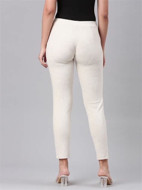Cream Cotton Polyester Corduroy Jeggings Go Colors India
