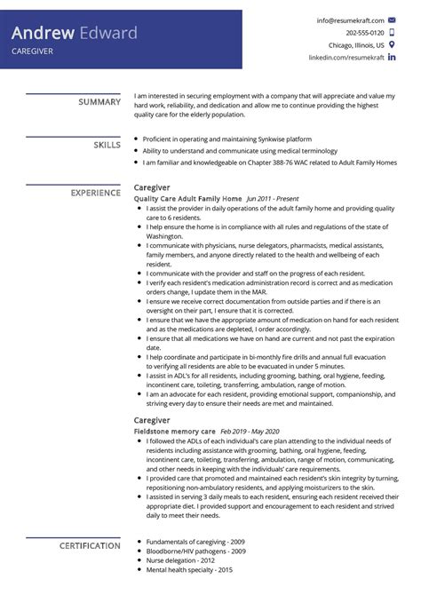 Elderly Caregiver Resume Sample